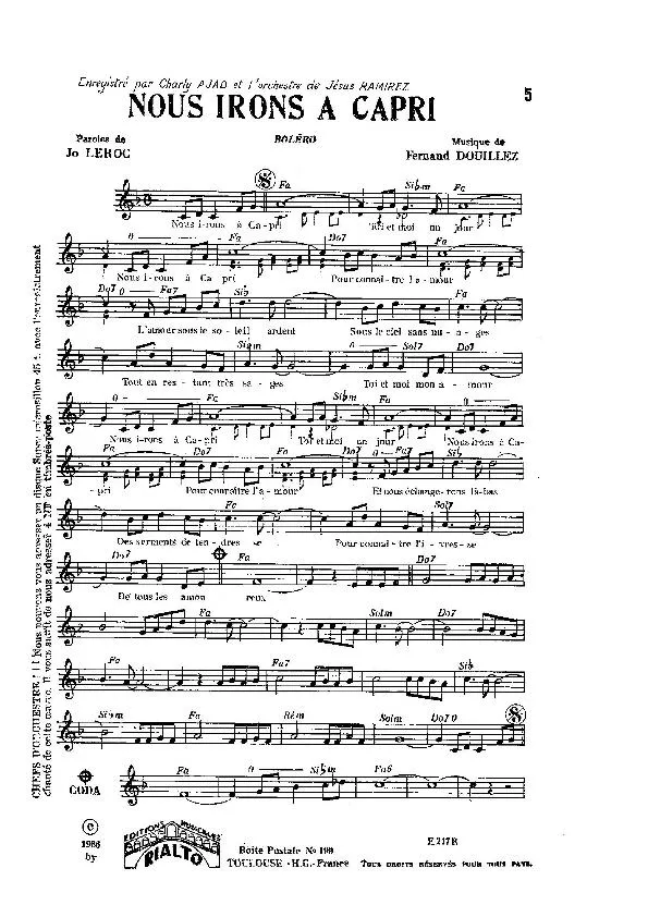 télécharger la partition d'accordéon Nous irons à Capri (Interprètes : Charly Ajad et l'Orchestre de Jésus Ramirez) (Boléro) au format PDF