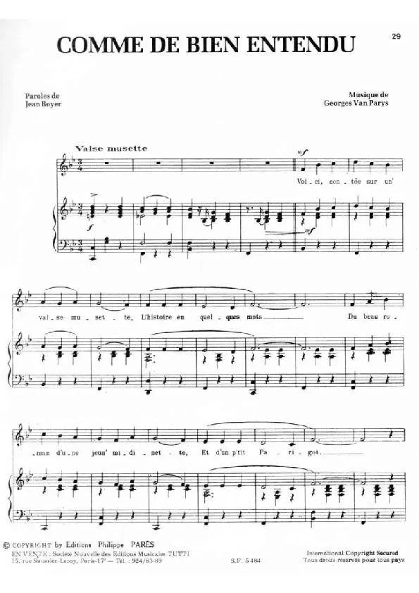 télécharger la partition d'accordéon Comme de bien entendu (Chant : Albert Préjean / Arletty / Andrex / Michel Simon) (Valse Musette) au format PDF