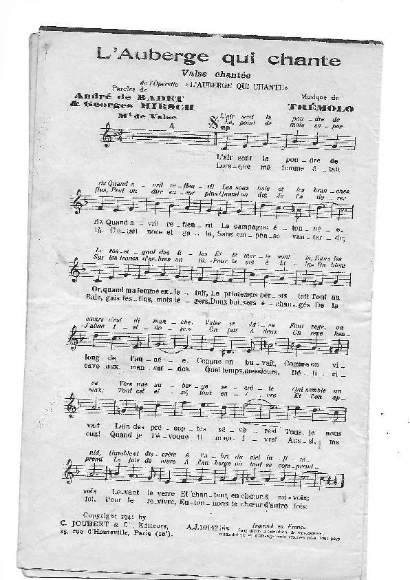 télécharger la partition d'accordéon L'auberge qui chante (Chant : André Dassary) (Valse) au format PDF