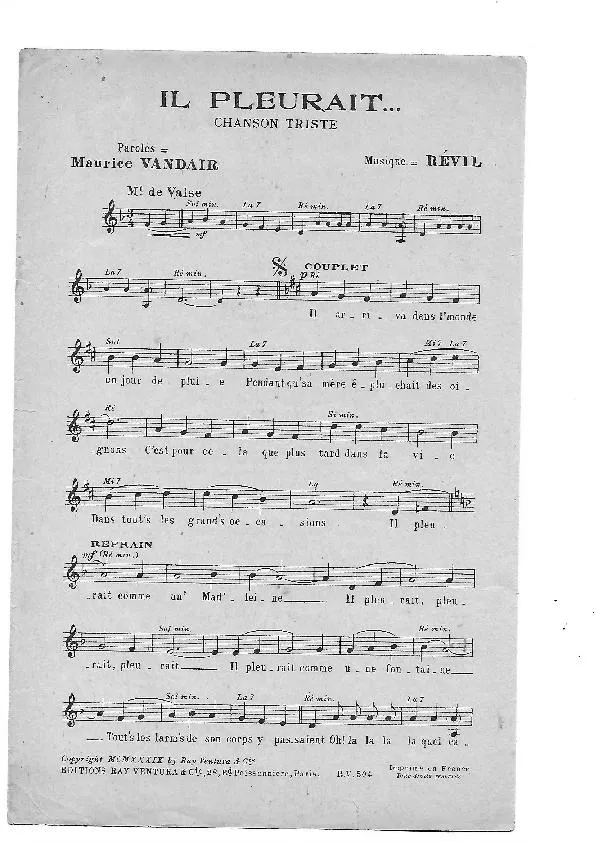 télécharger la partition d'accordéon Il pleurait (Chant : Maurice Chevalier) (Chanson Triste)  au format PDF