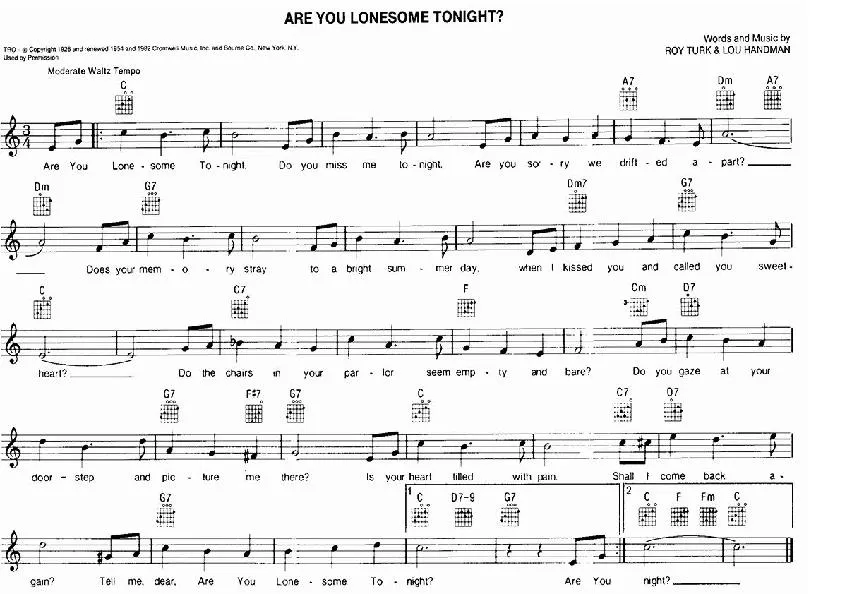 télécharger la partition d'accordéon Are you lonesome tonight (Chant : Elvis Presley) (Valse) au format PDF