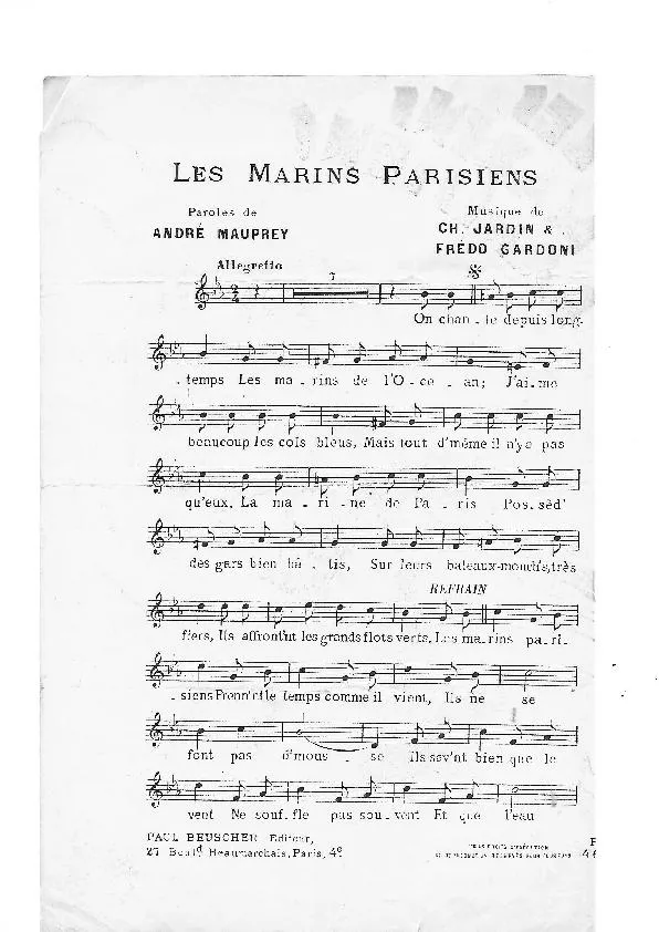 télécharger la partition d'accordéon Les marins Parisiens au format PDF