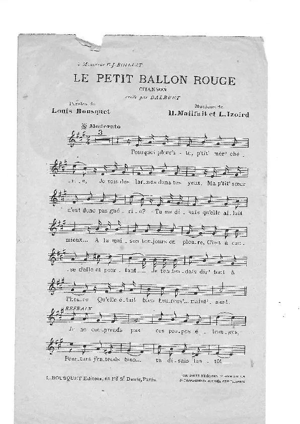 télécharger la partition d'accordéon Le petit ballon rouge (Chant : Dalbret) au format PDF