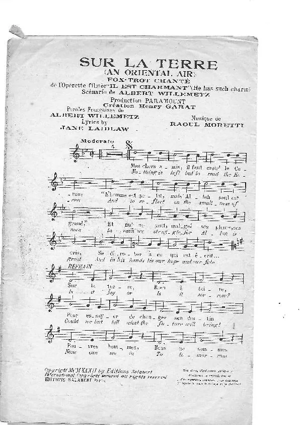 télécharger la partition d'accordéon Sur la terre (An Oriental air) (Fox Trot Chanté de l'Opérette : Il est charmant / He has such charm) (Chant : Henry Garat) au format PDF