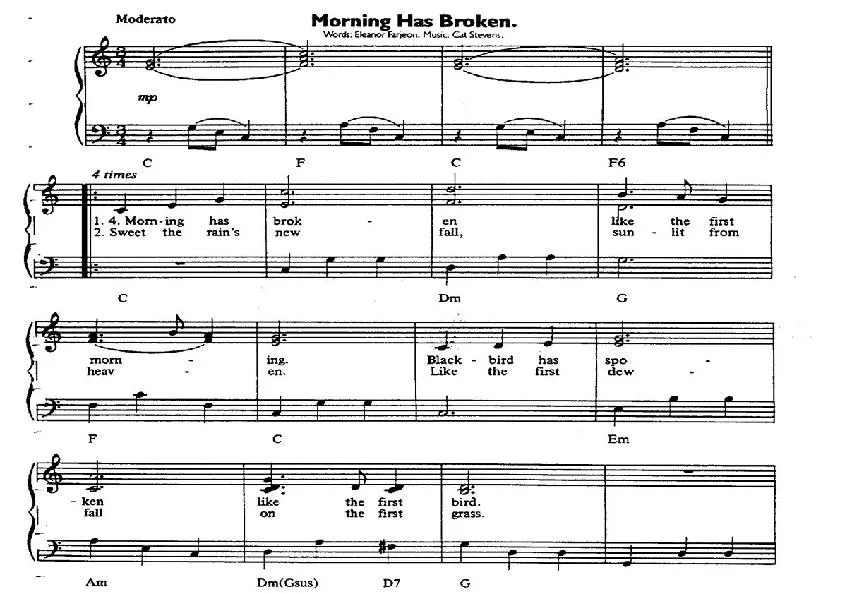 télécharger la partition d'accordéon Morning has Broken     (Piano) au format PDF