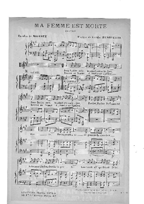 télécharger la partition d'accordéon Ma femme est morte (Chanson) au format PDF
