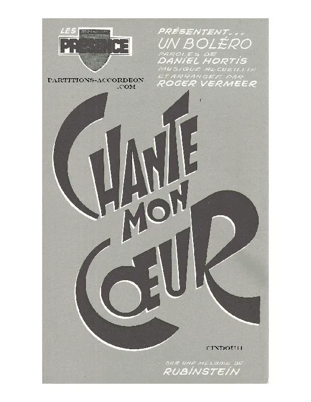 télécharger la partition d'accordéon Chante mon coeur (Sur une mélodie de Rubinstein) (Orchestration Complète) (Boléro) au format PDF