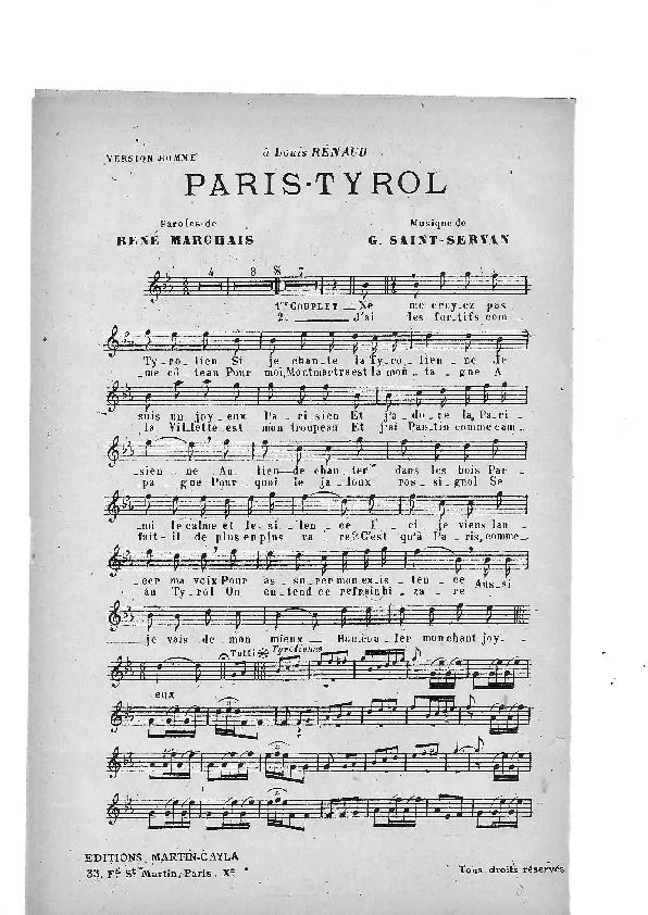 télécharger la partition d'accordéon Paris Tyrol (Chant : Andréany) au format PDF