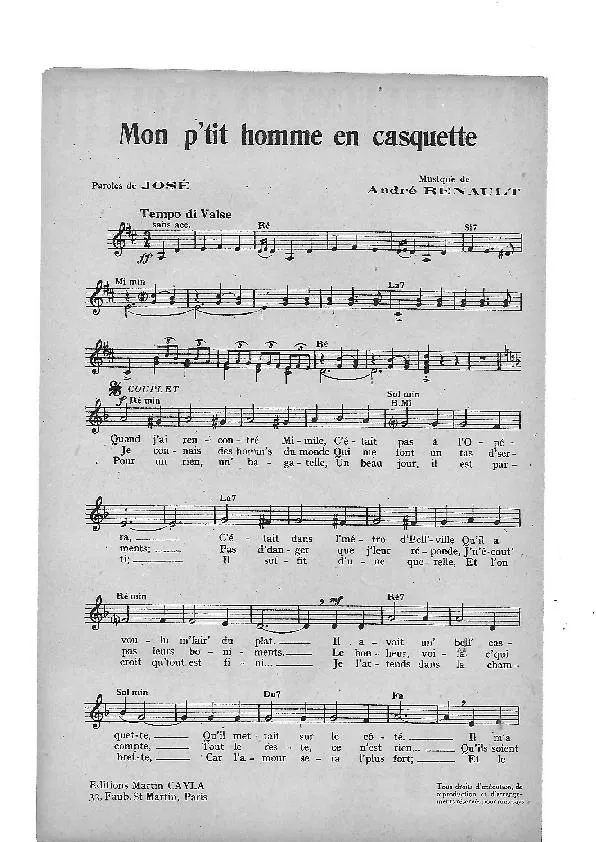 télécharger la partition d'accordéon Mon p'tit homme en casquette (Chant : Luce Bert) (Valse) au format PDF