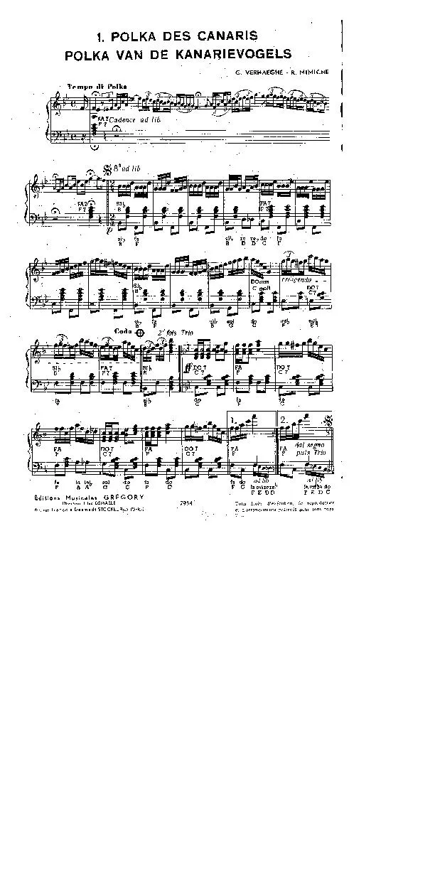 télécharger la partition d'accordéon Polka des canaris (Polka van de kanarievogels) au format PDF