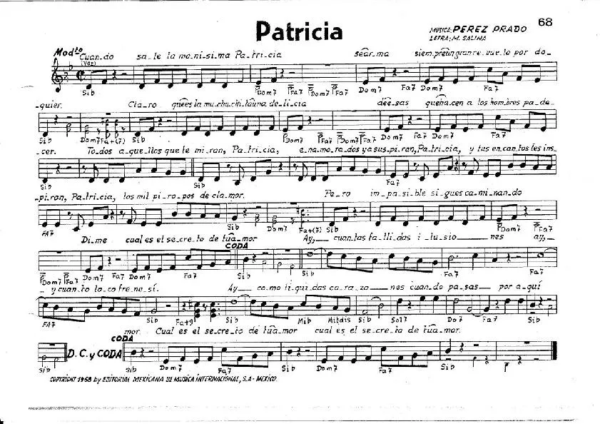 télécharger la partition d'accordéon Patricia (Mambo) au format PDF