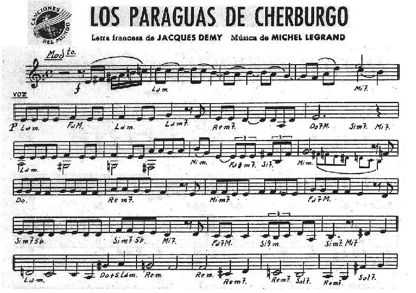 télécharger la partition d'accordéon Los Paraguas de Cherburgo au format PDF