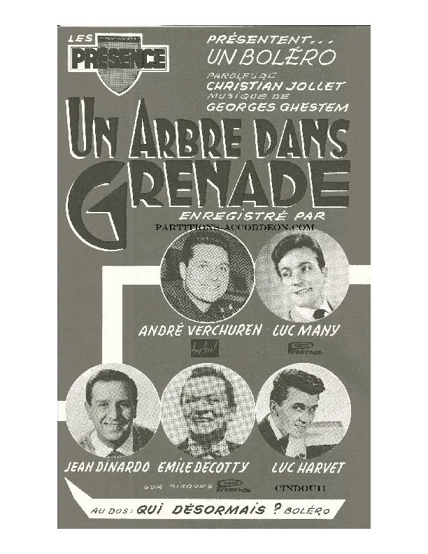télécharger la partition d'accordéon Un arbre dans Grenade (Enregistré par : André Verchuren / Luc Many / Jean Dinardo / Emile Decotty / Luc Harvet) (Orchestration Complète) (Boléro) au format PDF