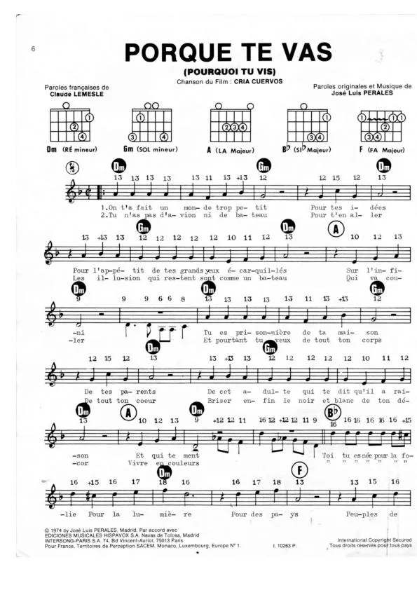 télécharger la partition d'accordéon Porque te vas (Pourquoi tu vis) (Du Film : Cria Cuervos) (Chant : Jeanette) (Latin Pop) au format PDF
