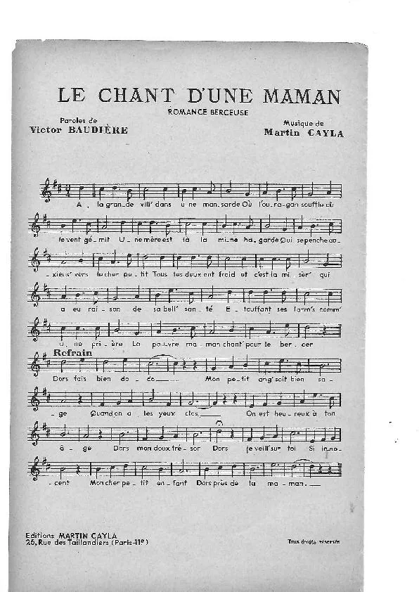 télécharger la partition d'accordéon Le chant d'une Maman (Créée par Henri Monboisse) (Romance Berceuse) au format PDF