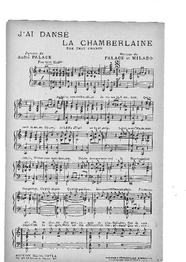 télécharger la partition d'accordéon J'ai dansé la Chamberlaine (Fox Trot Chanté) (Partie Piano) au format PDF