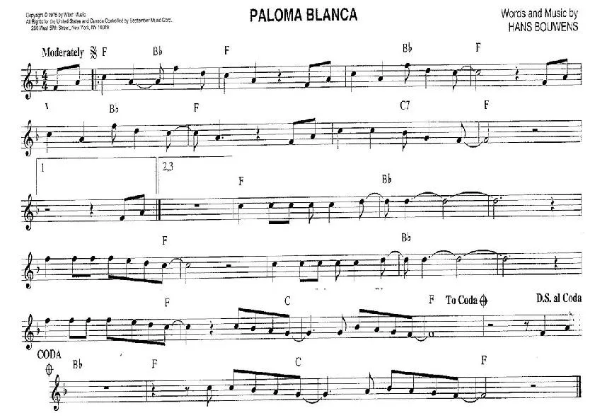 télécharger la partition d'accordéon Paloma Blanca au format PDF