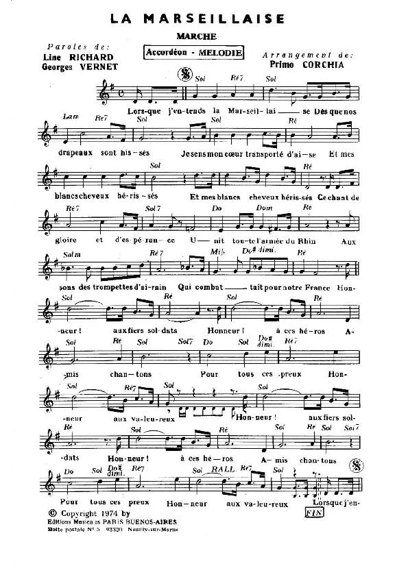 télécharger la partition d'accordéon La Marseillaise (Arrangement de Primo Corchia) (Marche) au format PDF