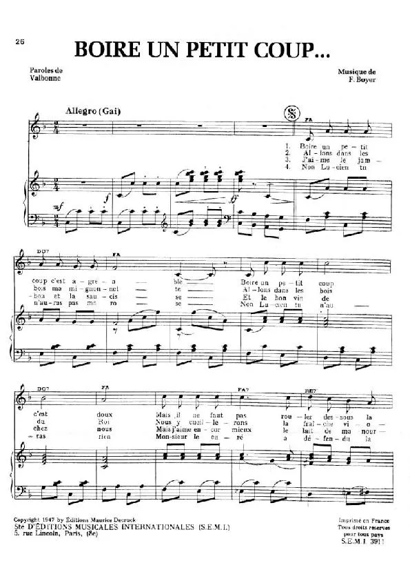 télécharger la partition d'accordéon Boire un petit coup (Chant : Marcelle Bordas) (Marche) au format PDF