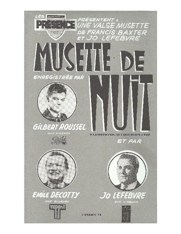 télécharger la partition d'accordéon Musette de nuit (Enregistrée par : Gilbert Roussel / Emile Decotty) (Orchestration) (Valse) au format PDF