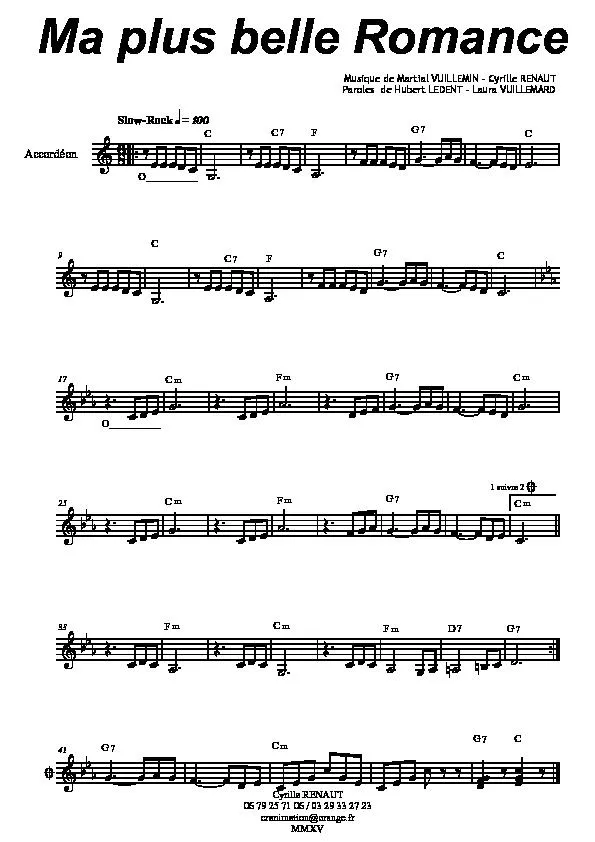 télécharger la partition d'accordéon Ma plus belle romance (Slow Rock) au format PDF
