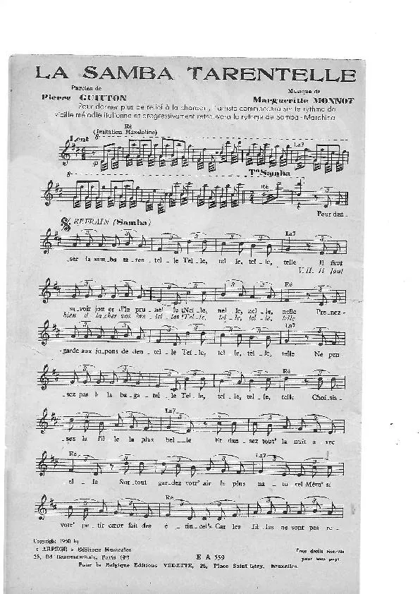 télécharger la partition d'accordéon La samba tarentelle (Chant : Rina Ketty) au format PDF