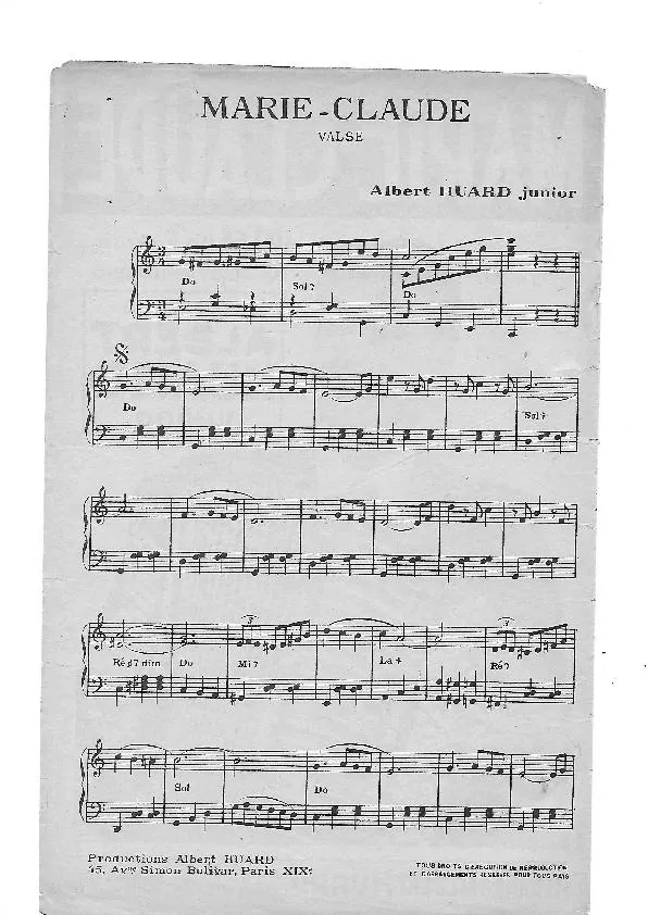 télécharger la partition d'accordéon Marie Claude (Valse) au format PDF