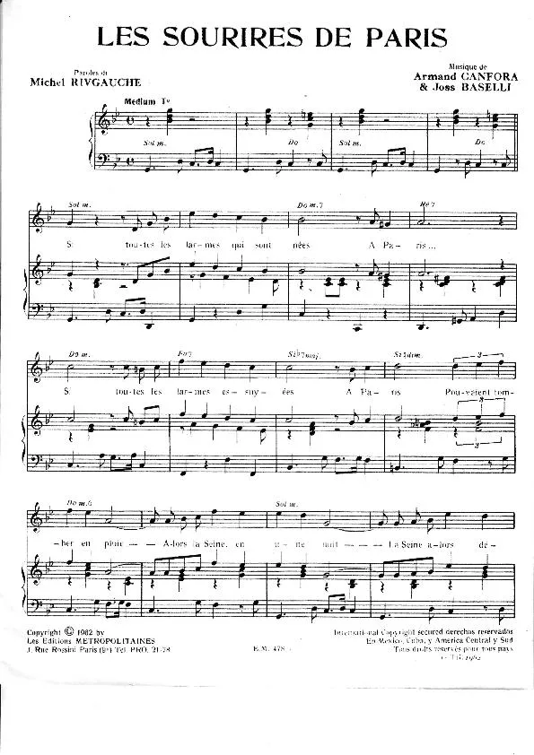 télécharger la partition d'accordéon Les sourires de Paris (Chant : Bourvil / Danielle Darrieux) au format PDF