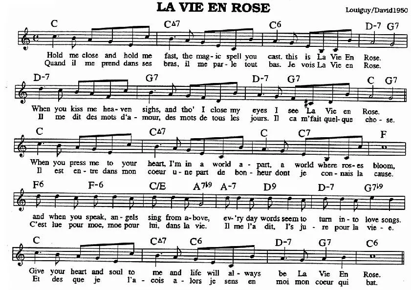 télécharger la partition d'accordéon La vie en rose (Slow) au format PDF