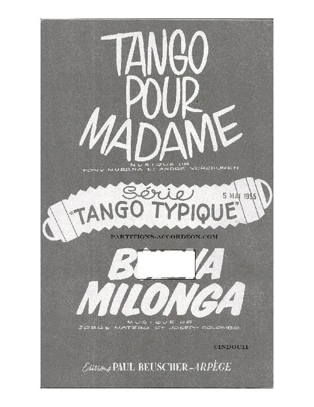 télécharger la partition d'accordéon Tango pour Madame au format PDF