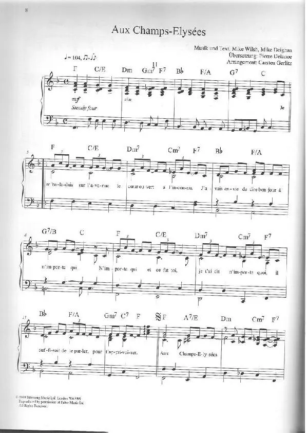 télécharger la partition d'accordéon Aux Champs Elysées (Arrangement de Carsten Gerlitz) (Chant : Joe Dassin) (Pop Swing) au format PDF