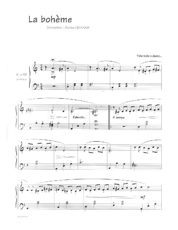 télécharger la partition d'accordéon La bohème (Valse Lente) au format PDF