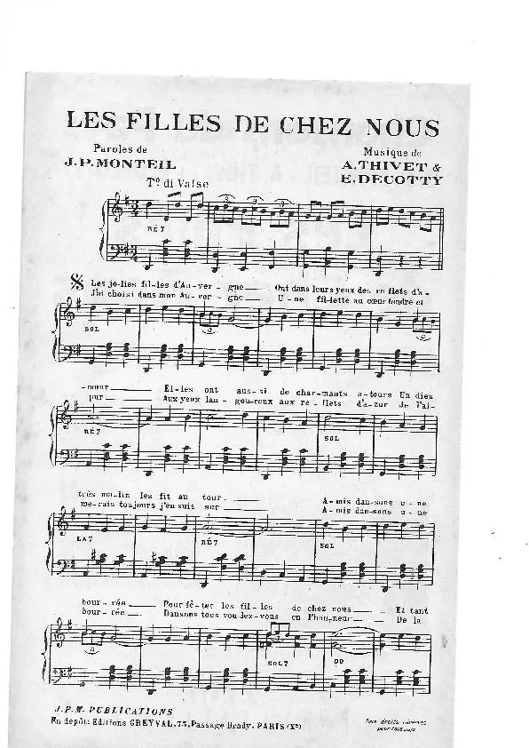 télécharger la partition d'accordéon Les filles de chez nous (Valse) au format PDF