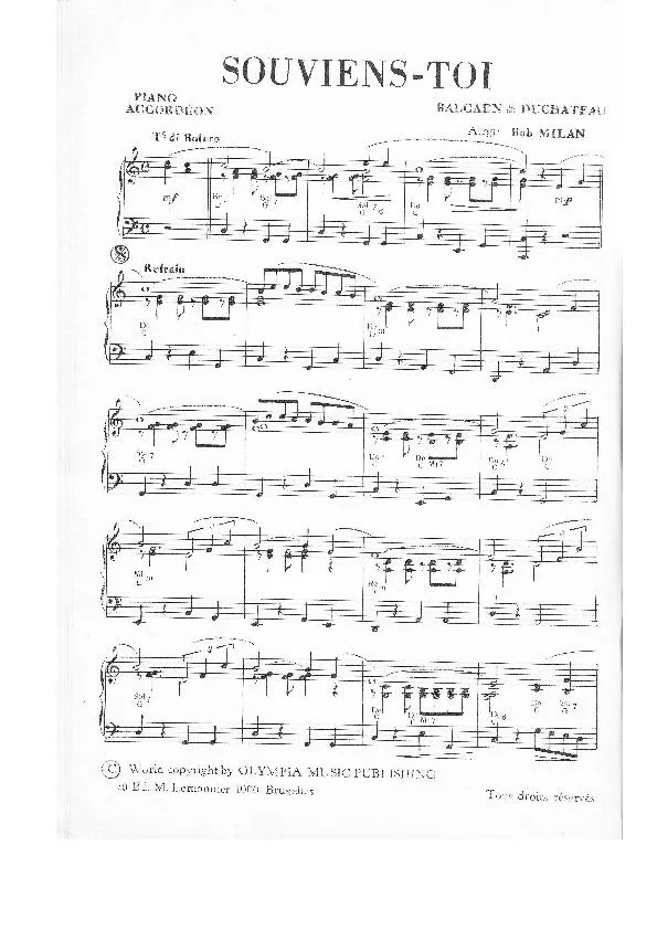 télécharger la partition d'accordéon Souviens-toi (Arrangement : Bob Milan) (Boléro) au format PDF