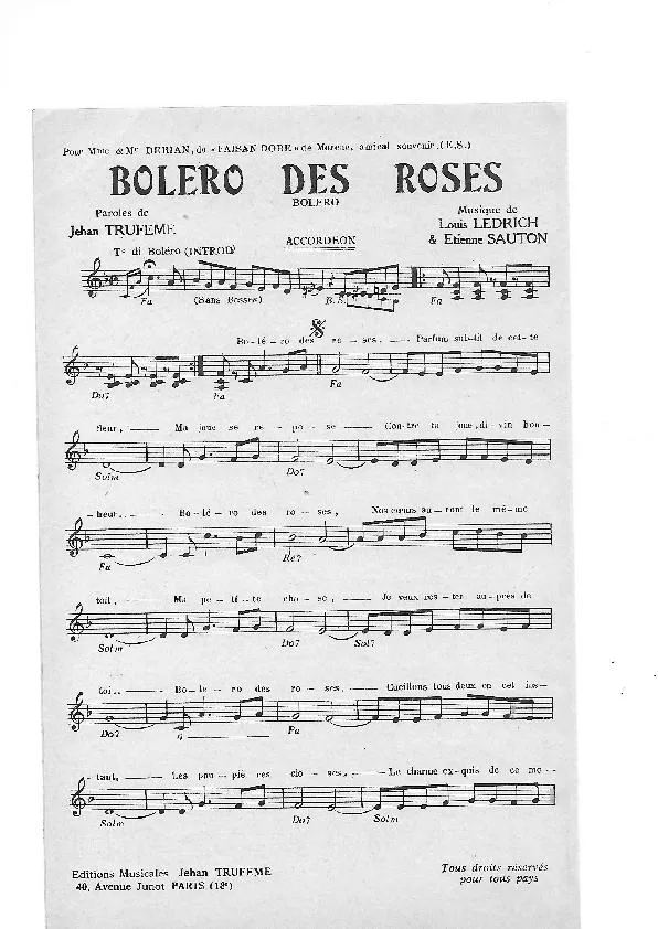 télécharger la partition d'accordéon Boléro des roses au format PDF