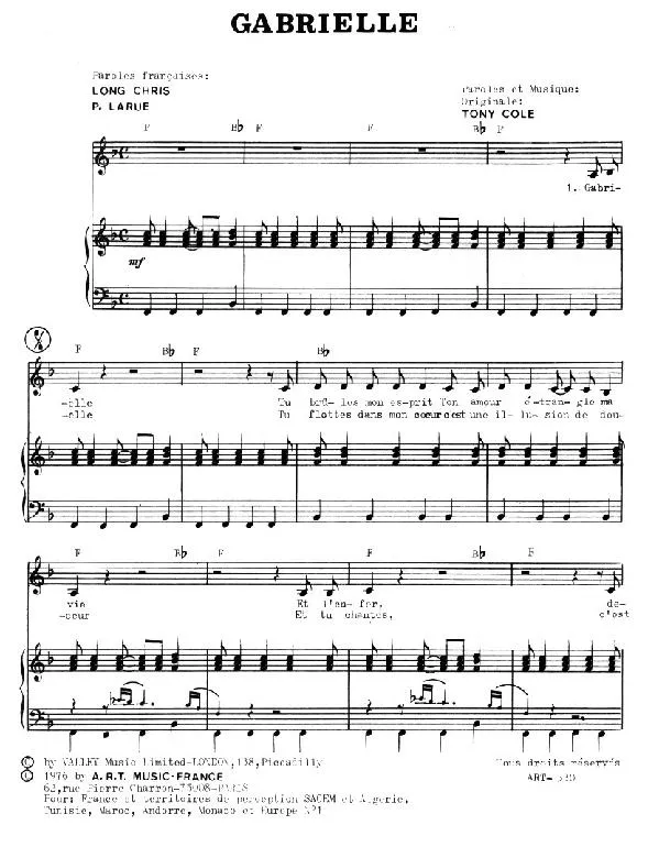 télécharger la partition d'accordéon Gabrielle (Chant : Johnny Hallyday) au format PDF