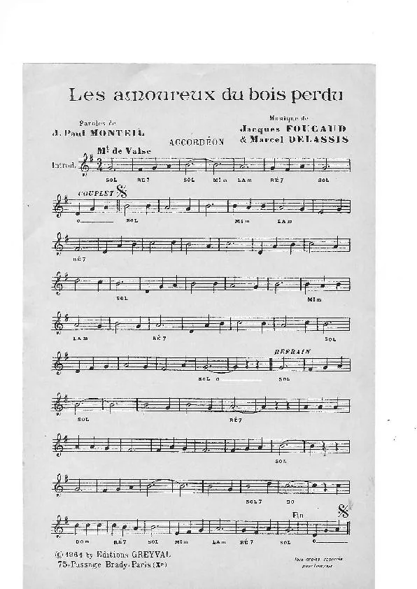 télécharger la partition d'accordéon Les amoureux du bois perdu (Valse) au format PDF