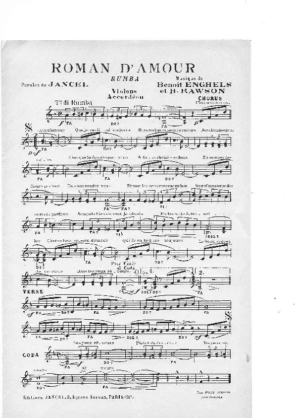 télécharger la partition d'accordéon Roman d'amour (Rumba) au format PDF