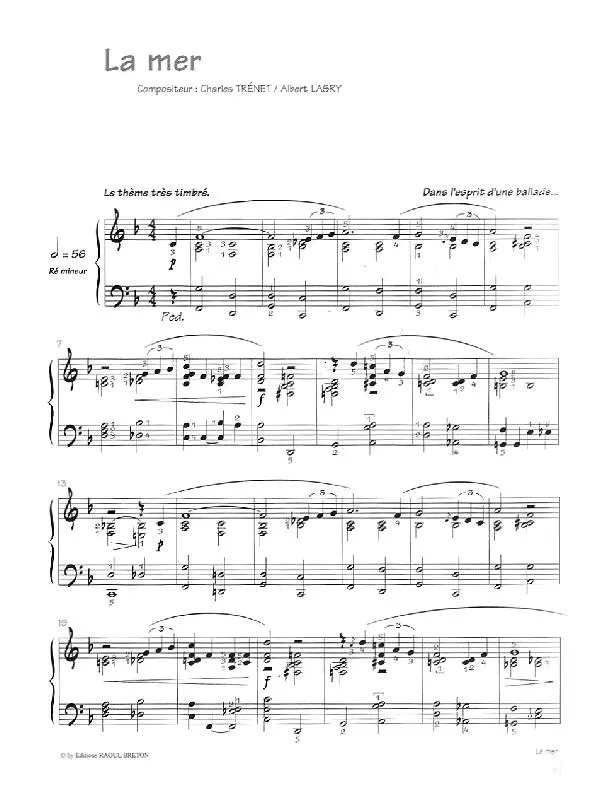 télécharger la partition d'accordéon La mer (Ballade) au format PDF