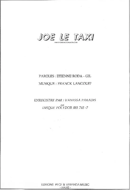 télécharger la partition d'accordéon Joe le taxi (Chant : Vanessa Paradis) (Pour Sax Alto) au format PDF