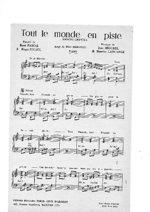 télécharger la partition d'accordéon Tout le monde en piste (Arrangement : Dino Margelli) (Marche Chantée) au format PDF