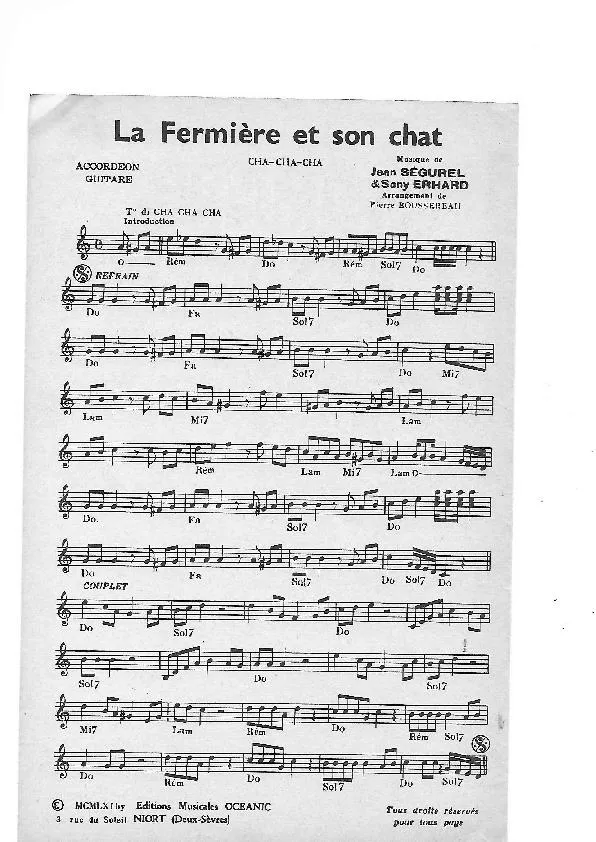 télécharger la partition d'accordéon La fermière et son chat (Arrangement : Pierre Boussereau) (Cha Cha Cha) au format PDF