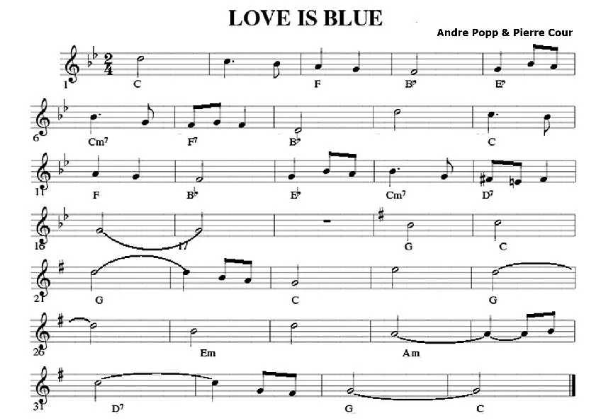 télécharger la partition d'accordéon Love is blue (L'amour est bleu) au format PDF
