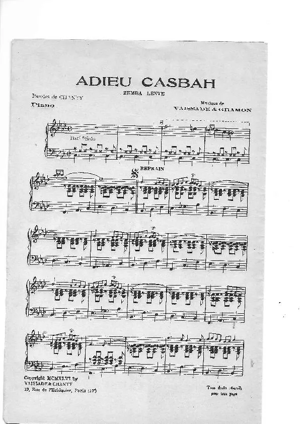 télécharger la partition d'accordéon Adieu Casbah (Créée par : Rose Avril) (Rumba Lente) au format PDF