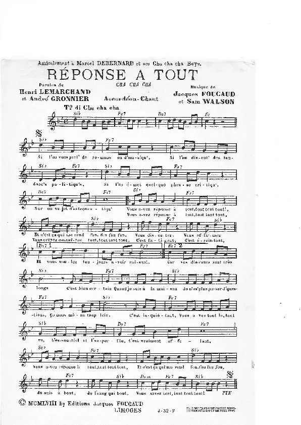 télécharger la partition d'accordéon Réponse à tout (Cha Cha Cha) au format PDF