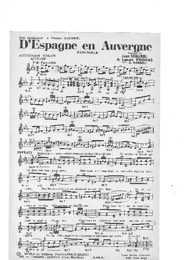 télécharger la partition d'accordéon D'Espagne en Auvergne (Arrangement : Dino Margelli) (Paso Doble) au format PDF
