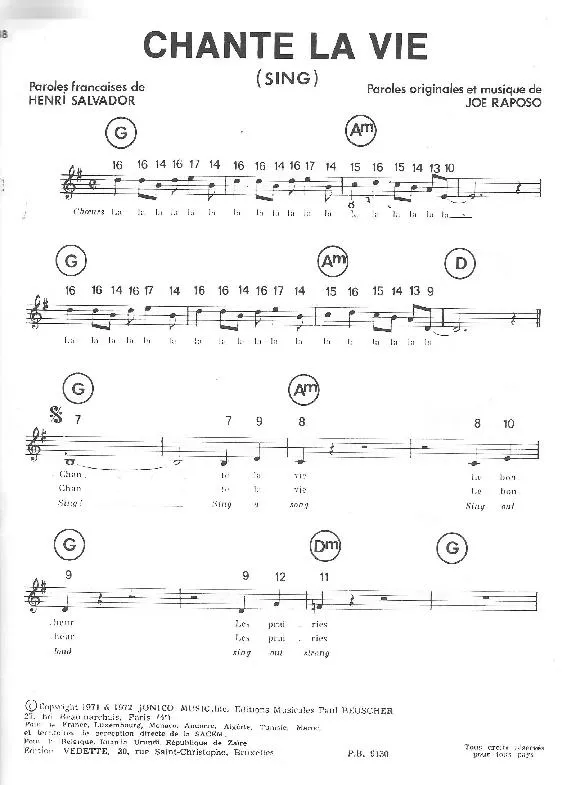 télécharger la partition d'accordéon Chante la vie (Sing) (Pop) au format PDF