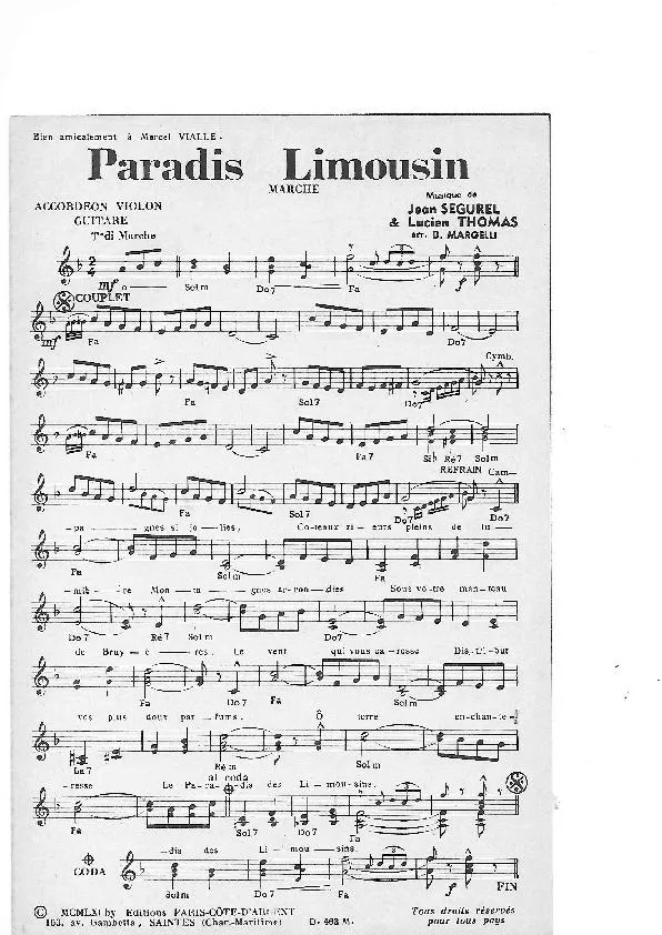télécharger la partition d'accordéon Paradis Limousin (Arrangement : Dino Margelli) (Marche)  au format PDF