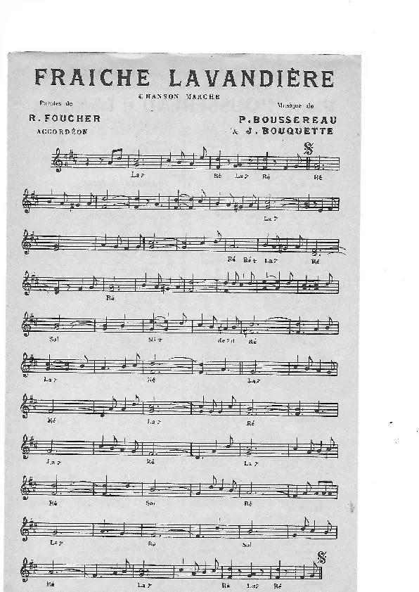 télécharger la partition d'accordéon Fraîche lavandière (Créée par : André Verchuren / Tony Muréna / Aimable / Louis Ledrich) (Chanson Marche) au format PDF