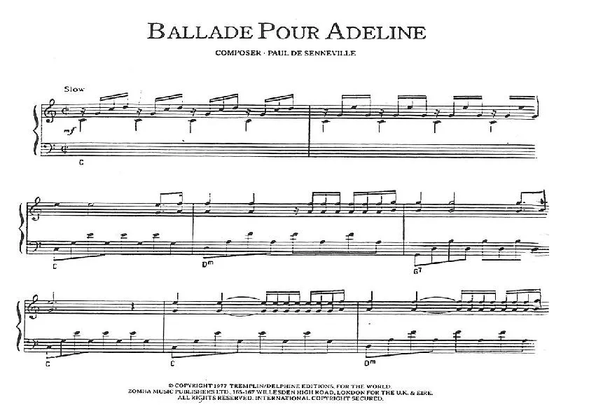 télécharger la partition d'accordéon Ballade pour Adeline (Piano) au format PDF